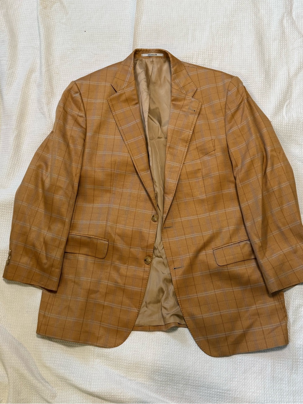 Baumler 46 R Men's Tan Plaid Blazer - Classic Two-Button Sport Coat